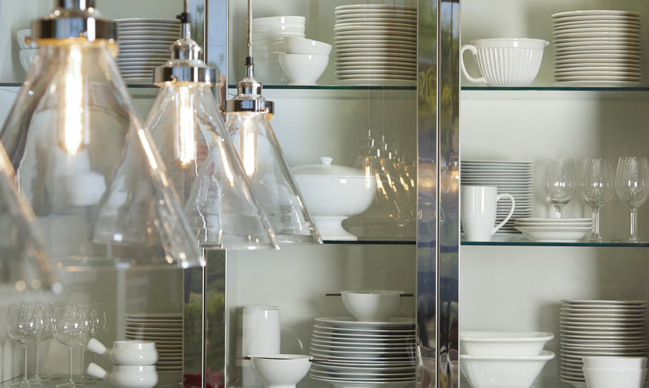 Metal and glass Shelves with utensil